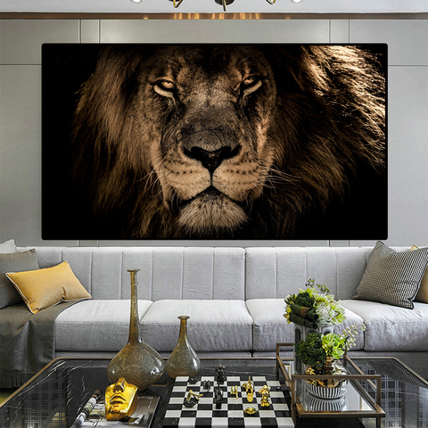 African Large Lions Face Canvas Paintings On The Wall Art Posters And Prints Animals Pictures For Living Room Cuadros Alitools - Large Wall Posters For Living Room