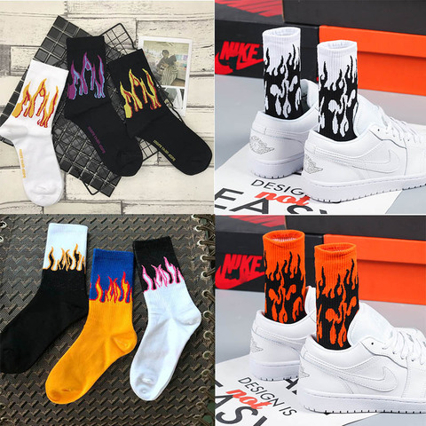 Hip Hop Fashion Unisex Flame Pattern Socks Street Fashion Skateboard Cool Cotton Socks Harajuku Style Men Funny Sock ► Photo 1/6
