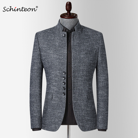 Schinteon Men England Style Blazer Jacket Stand Collar Slim Fit Outwear Smart Casual High Quality Chinese Tunic Suit ► Photo 1/6