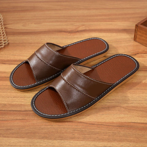 Indoor slippers unisex Split leather home shoes women flat 2022 wide slippers female Weightlight shoes ► Photo 1/6