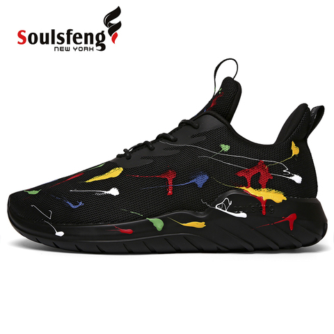 Soulsfeng Mens Running Shoes Mesh Breathable Lightweight Cushioning Training Inkjet pattern Athletic Sneakers Womens Summer ► Photo 1/6