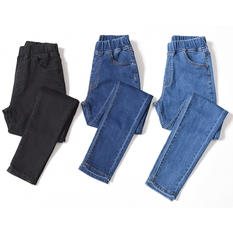 Plus Size 3XL 4XL 5XL Women Light Blue Elastic Waist Jeans Slim Stretch Cotton Navy Blue Mom Pants Black Jean Trousers Female ► Photo 1/6