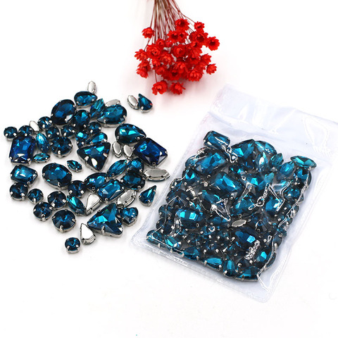 Sell at a loss! 50pcs/bag high quality mixed shape peacock blue glass crystal sew on claw rhinestonesdiy clothing accessories ► Photo 1/6