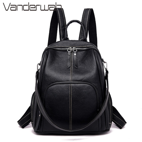 Multifunction Women Backpack Female Soft Leather Casual Black Shoulder Bag High Quality School Bags for Girls Backpack Sac A Dos ► Photo 1/6