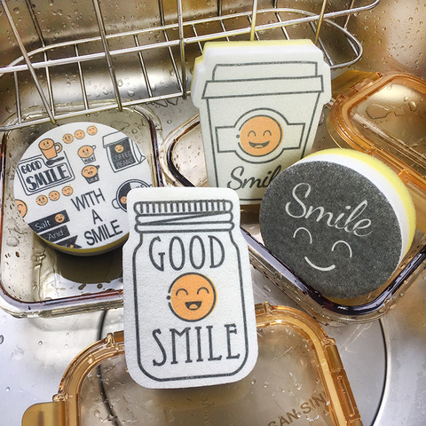 Smile Face Cleaning Sponge Magic Decontamination Dish Washing Cloth Kitchen Cleaner Sponges Scouring Pads Kitchen Accessories ► Photo 1/6