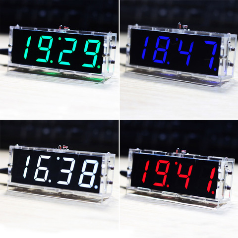 4-digit DIY Digital LED Clock Kit Light Control Temperature Date Time Display with Transparent Case Timer DIY Kit ► Photo 1/6