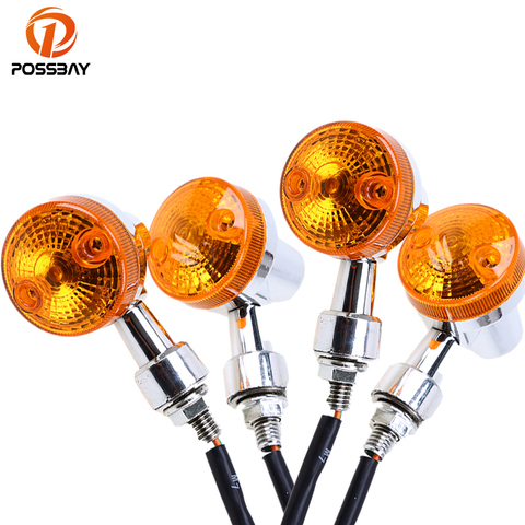 POSSBAY 4Pcs 12V Universal Motorcycle Turn Signal Light for GN125 Cafe Racer Harley Suzuki Yamaha Cafe Racer Light Amber Flasher ► Photo 1/6