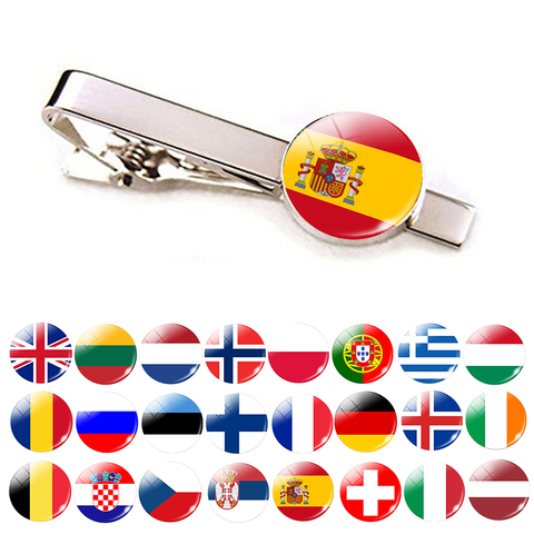 Europe Countries National Flag Tie Clips Men Fashion Metal Tie Bar Clip Spain UK France Italy Poland Flag Pins ► Photo 1/6