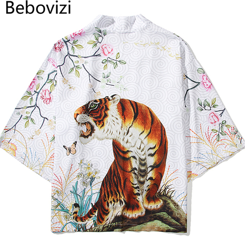 Bebovizi Japanese Style Anime Tiger Cardigan Kimono Cosplay Harajuku Women Men Yukata Streetwear White Traditional Robe Tops ► Photo 1/6