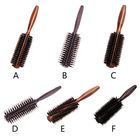 6 Types Straight Twill Hair Comb Natural Boar Bristle Rolling Brush Round Barrel Blowing Curling DIY Hairdressing Styling Tool ► Photo 1/6