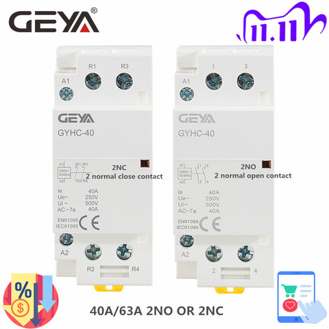 GEYA Modular Contactor 2P 40A 63A 2NO or 2NC  DIN Rail Mounting AC220V 230V Automatic ► Photo 1/6