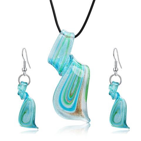 Ethnic Inspired Murano Glass Twist Dagger Pendant Dangle Earring Necklace Sets Blue Murano Glass Lampwork Women Jewelry Sets ► Photo 1/6