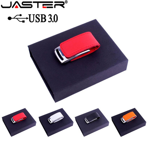 JASTER USB 3.0 customer LOGO metal leather usb + gift box usb flash drive pendrive 4GB 8GB 16GB 32GB 64GB memory stick U disk ► Photo 1/5