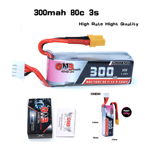 2/5PCS High Rate Gaoneng GNB 11.4V 300mAh 3S 80C Lipo Battery XT30 Plug for URUAV UR85/UR85HD Mobula7 HD Sailfly-X RC Drone Part ► Photo 1/6