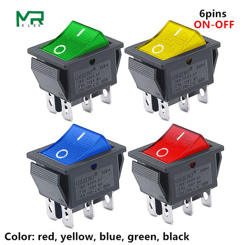KCD4 Rocker Switch Power Switch 2 position/ 3 position 6 Pins Electrical equipment With Light Switch 16A 250VAC/ 20A 125VAC 1PCS ► Photo 1/6