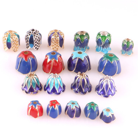 6pcs Enamel End Caps Charms Zinc Alloy Metal Bead Caps Cloisonne Bead Caps Copper Plated Flower Beads For Jewelry Findings ► Photo 1/3