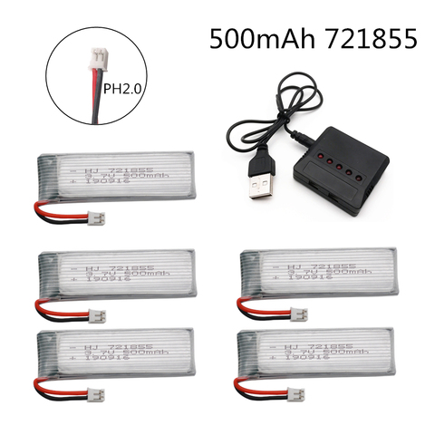 5PCS Limskey Lipo Battery 1S 3.7V 3.8V 500mAh 30C 1S Rechargeable Batteries with PH2.0 Plug for Indoor Racing Drone Toy ► Photo 1/3