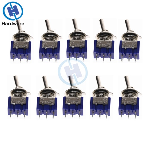 10PC/5PC Miniature Toggle Switch Single Pole Double Throw SPDT (MTS102) ON-ON 120VAC 6A 1/4 Inch Mounting MTS-102 ► Photo 1/6
