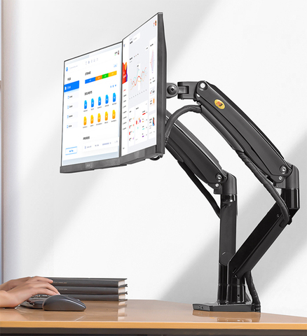 NB F195A Aluminum Alloy 22-32 inch Dual LCD LED Monitor Mount Gas Spring Arm Full Motion Monitor Holder Support with 2 USB Ports ► Photo 1/6