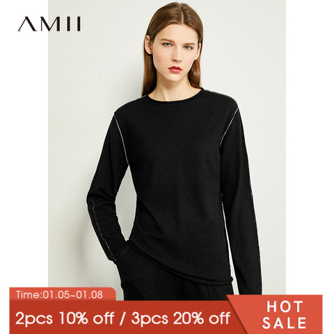 Amii Minimalism Autumn Winter Causal Sweaters For Women Fashion Oneck Full Sleeve Loose Women's Sweater Tops  12040423 ► Photo 1/6