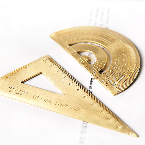 TUTU Vintage Brass Ruler Triangle Ruler Protractor Measure Tools, 12cm 15cm 18cm Ruler Kawaii Stationery Accessories H0432 ► Photo 1/6