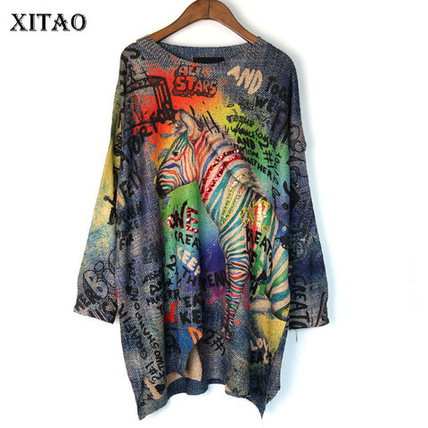 XITAO Tide Letter Print Sequin Sweater O Neck Long Sleeve Fashion Loose Casual Plus Size Top Women 2022 Autumn New Korea WQR1966 ► Photo 1/6