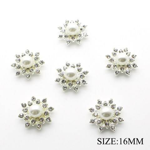 10pcs/lot 16MM Alloy Pearl Buttons Rhinestone Buttons for Clothing Snap Flat Back Fabric Buttons for Wedding Hair Tie Decorative ► Photo 1/3