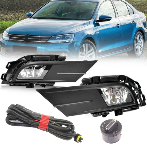 For VW Jetta Sedan 2015 2016 2017 2022 Car-styling Front Fog Light Lamp + Fog Lamp Grille +Wire + Swich +Bulbs ► Photo 1/6