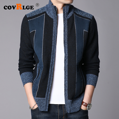 Covrlge Winter Thick Warm Sweater Coat Men Cardigan Jumpers Men Patchwork Cashmere Wool Liner Zipper Fleece Coats Men MWK014 ► Photo 1/6