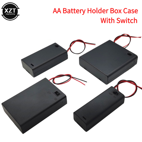 Black Plastic AA Size Power Battery Storage Case Box Holder Leads With 2 3 4 Slots AA Battery Holder With OFF / ON Switch ► Photo 1/6