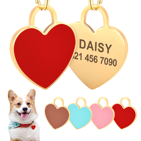 Heart Shape Dog ID Tag Personalized Dogs Cats Nameplate Tags Anti-lost Name Plate Free Engraving Dog Accessories Pink ► Photo 1/6