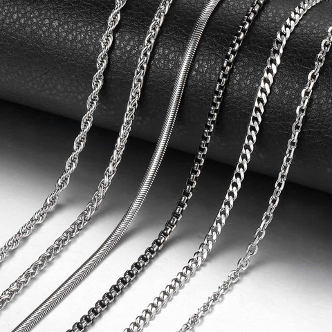 Davieslee Necklace for Men Stainless Steel Chain Snake Box Curb  Silver Color Necklace Men's Fashion Jewelry 3mm 20inch KNN1A ► Photo 1/5