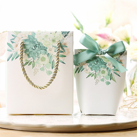 Green Floral Printing Candy box Gift hand Bags With Packaging For Jewelry Christmas Regalo Pouches ► Photo 1/6