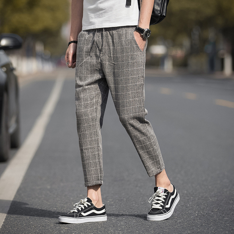 Casual Ankle-Length Plaid Pants Men Trousers Streetwear Jogger Pants Men Sweatpants Slim Fit Men Pants 2022 New ► Photo 1/5