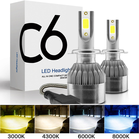 2x H7 LED H11 H4 Hi/Lo H1 H3 H8 HB1 HB3 HB4 HB5 HIR2 H13 H27 9005 9006 Car Headlight Bulbs 3000K 6000K 8000K COB C6 car lights ► Photo 1/6