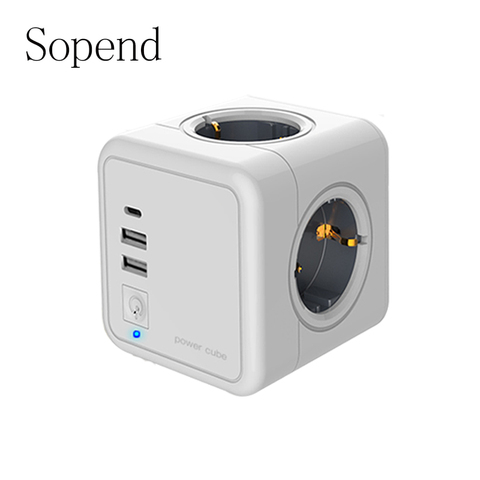 Sopend Power Wall Outlets Power Strip Powercube Smart USB Socket 5V 2.1A 250V Multiprise Wall 4 Outlet Extension Adapter Socket ► Photo 1/6