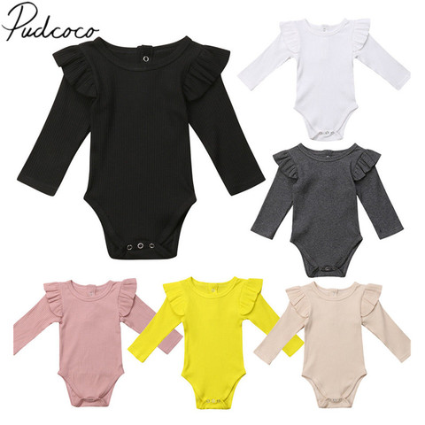 2022 Brand New Newborn Infant Kids Baby Girls Boys Autumn Causal Bodysuits Ruffles Long Sleeve Solid Warm Jumpsuits Outfit 0-24M ► Photo 1/6