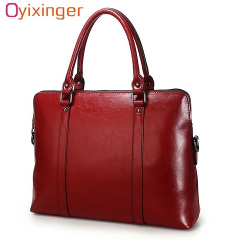 Oyixinger New 100% Genuine Leather Briefcase For Woman 14 inch Laptop Bag Women's Handbags Office Ladies Shoulder Messenger Bags ► Photo 1/6