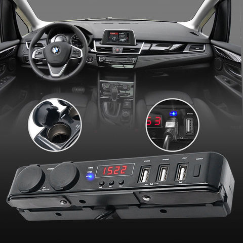 Multi-function Car USB Charger Cigarette Lighter Socket +Thermometer +Voltmeter ► Photo 1/6