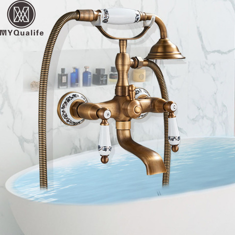 Luxury Bathtub Faucet Dual Handle Handheld Bath Shower Mixer Tap with Hand Shower Wall Mount Swivel Spout Tub Sink Mixer Faucet ► Photo 1/6