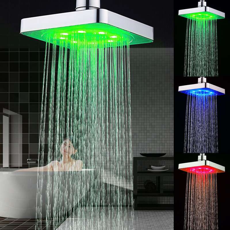 Xueqin 3Colors LED Temperature Changing Square Rainfall Shower Head Spary Light Water Sprinkler Bathroom Wall Mounted ► Photo 1/6
