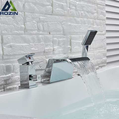 Widespread Waterfall Bathtub Faucet Deck Mounted Tub Sink Mixer Widespread Single Handle with Handshower Tub Crane Tap ► Photo 1/6