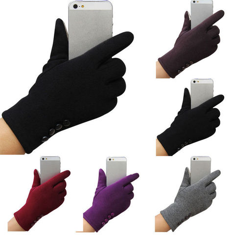 Fashion Women Ladies Button Fleece Thermal Lined Touch Screen Gloves Winter Warm