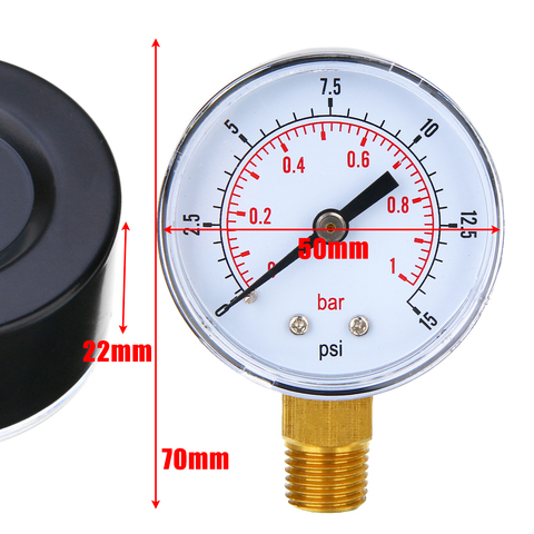NEW 1/4 BSPT Low Pressure Gauge Air Compressor Meter Manometer 50mm 0-15 PSI 0-1 Bar For Fuel Air Oil Gas Water ► Photo 1/6