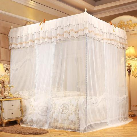 Zerodis Mosquito Net Canopy Bed White Mosquito Net Four Corner Post Bed Curtain Canopy Netting Mosquito Net Bedding For Girls ► Photo 1/6