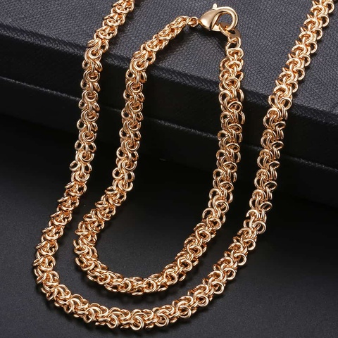 Men's Women's Jewelry Sets Swirl Link Chain 585 Rose Gold Necklace Bracelet Set For Men Woman Jewelry Hot Party Gifts 6mm KCS05 ► Photo 1/5