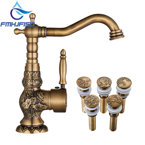 Antique Brass Swivel Spout Kitchen Faucet Single Handle Hole Vanity Sink Mixer Tap Hot and Cold Water ► Photo 1/6