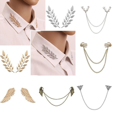 1 Pair Delicate Tree Leaf Brooches Pins For Women Men Vintage Elk Wings Palm Crystal Jean Shirts Suits Lapel Pin Retro Broche ► Photo 1/6