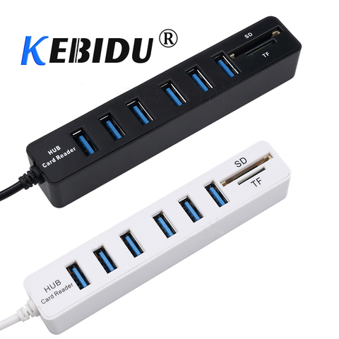Kebidu 6 Ports USB Hub Combo 3 Ports Multi USB2.0 Splitter Hub Micro Card Reader SD/TF High Speed for PC Computer Accessories ► Photo 1/6