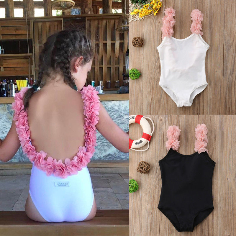 Styles I Love Toddler Kid Girl 3D Flower Straps Backless One-Piece Swimsuit 